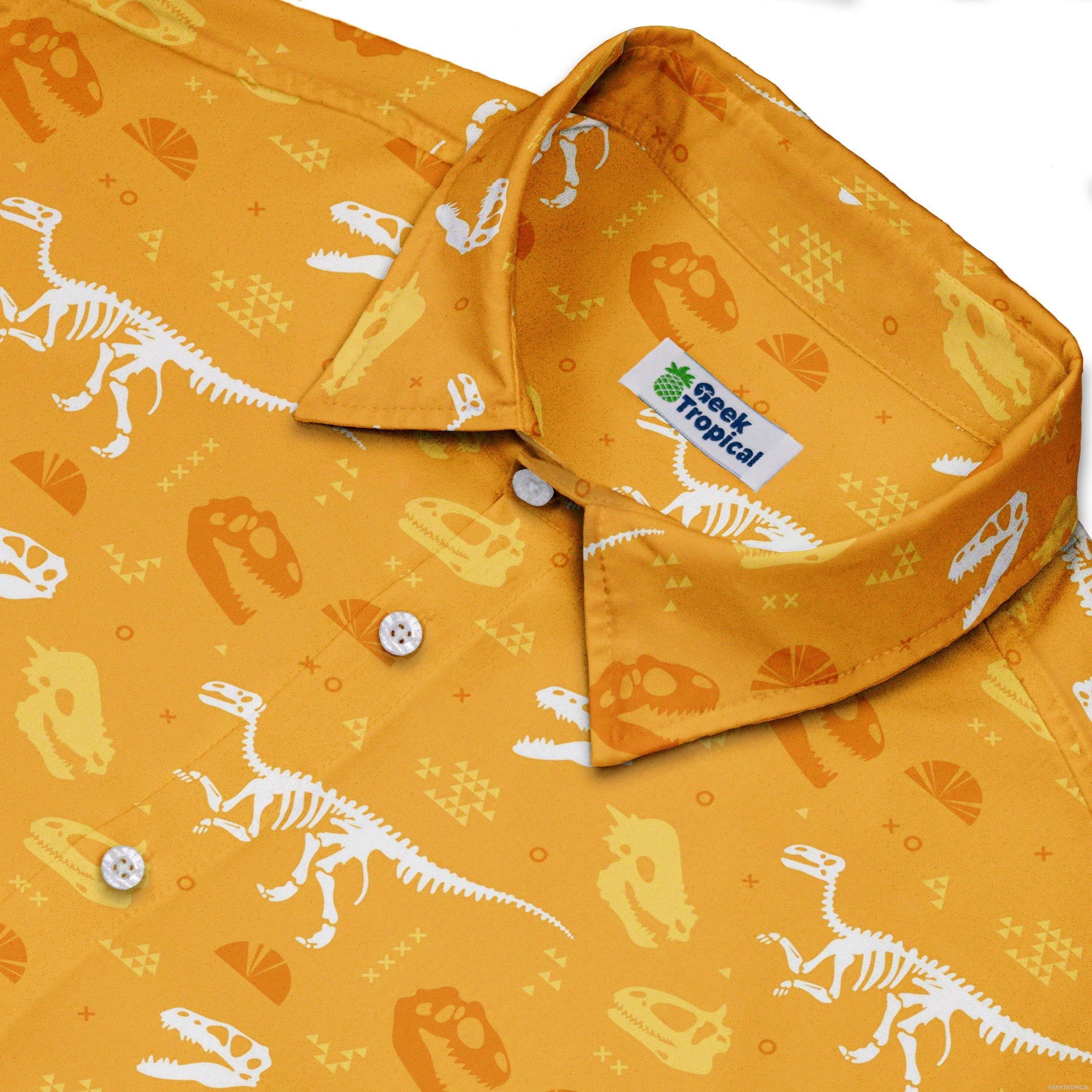 Orange Dinosaur Bones Button Up Shirt - adult sizing - dinosaur print -