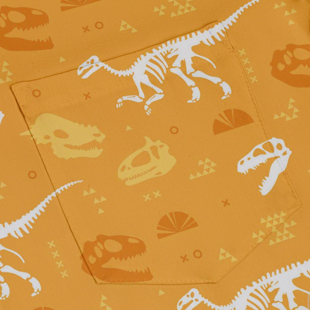 Orange Dinosaur Bones Button Up Shirt - adult sizing - dinosaur print -