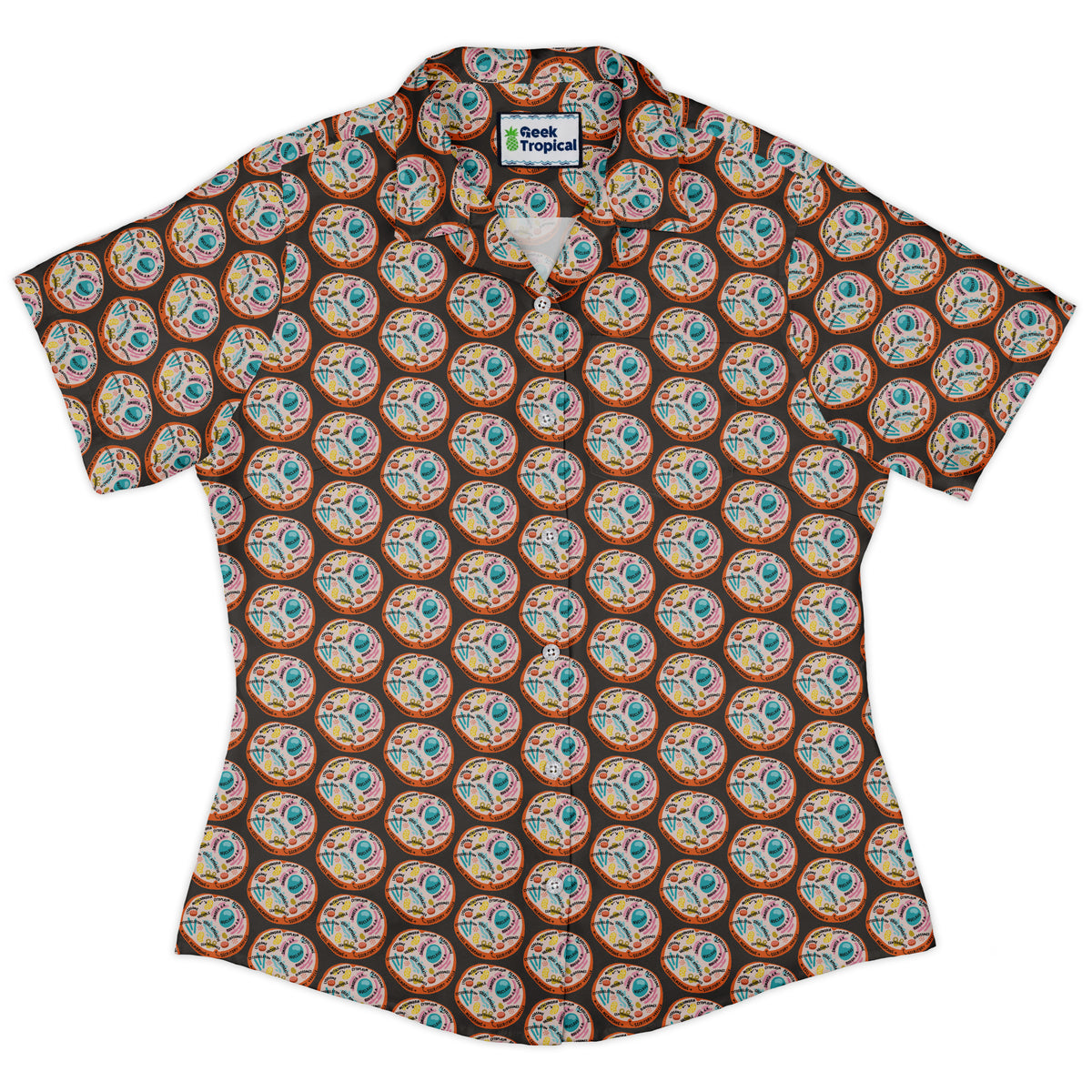 Organelle Organization Labels Curvy Button Up Shirt womens front