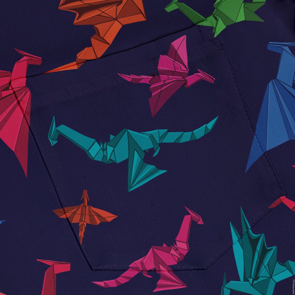 Origami Dark Button Up Shirt Geek Nerd adult sizing Designs by Nathan Fantasy Prints
