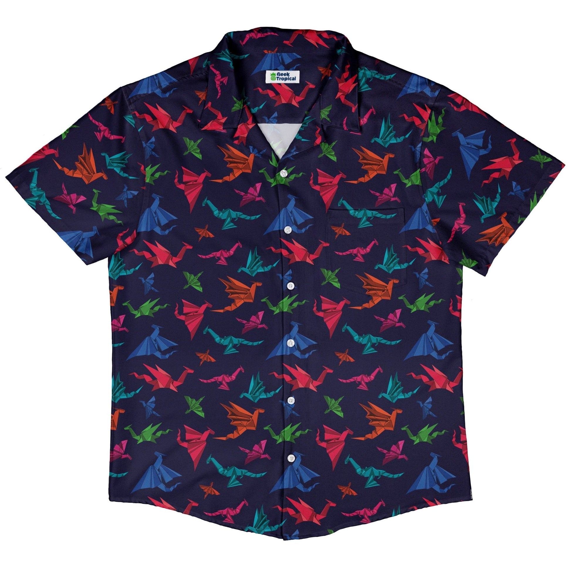 Clearance Ready - to - Ship Origami Dragons Dark Button Up Shirt Geek Nerd adult sizing Advertise to Meta All Adult Button Up Shirts
