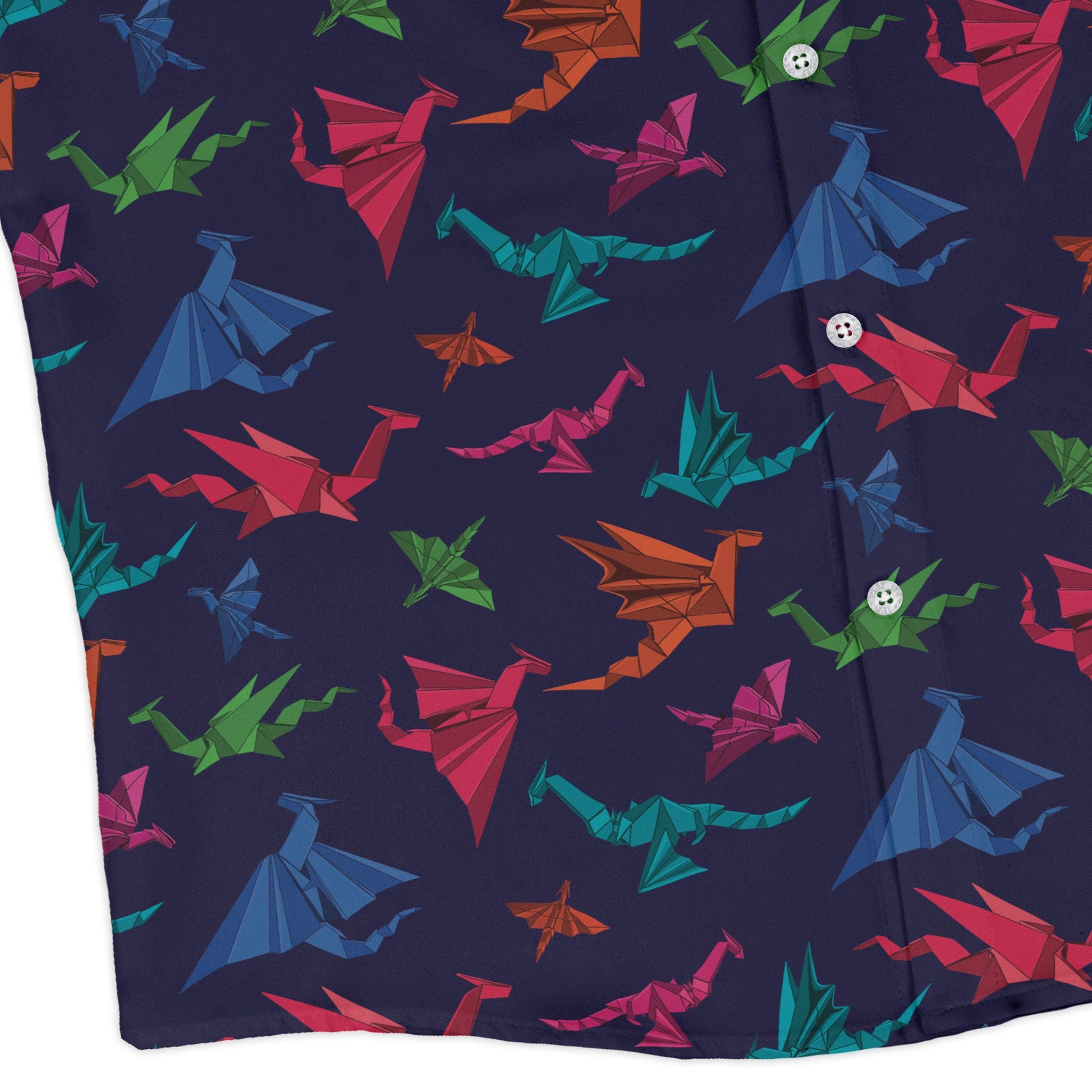 Origami Dragons Dark Long Sleeve Button Up Shirt Geek Nerd adult sizing Designs by Nathan Fantasy Prints