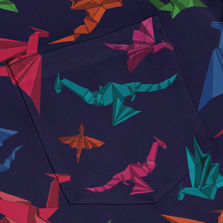 Origami Dragons Dark Long Sleeve Button Up Shirt Geek Nerd adult sizing Designs by Nathan Fantasy Prints