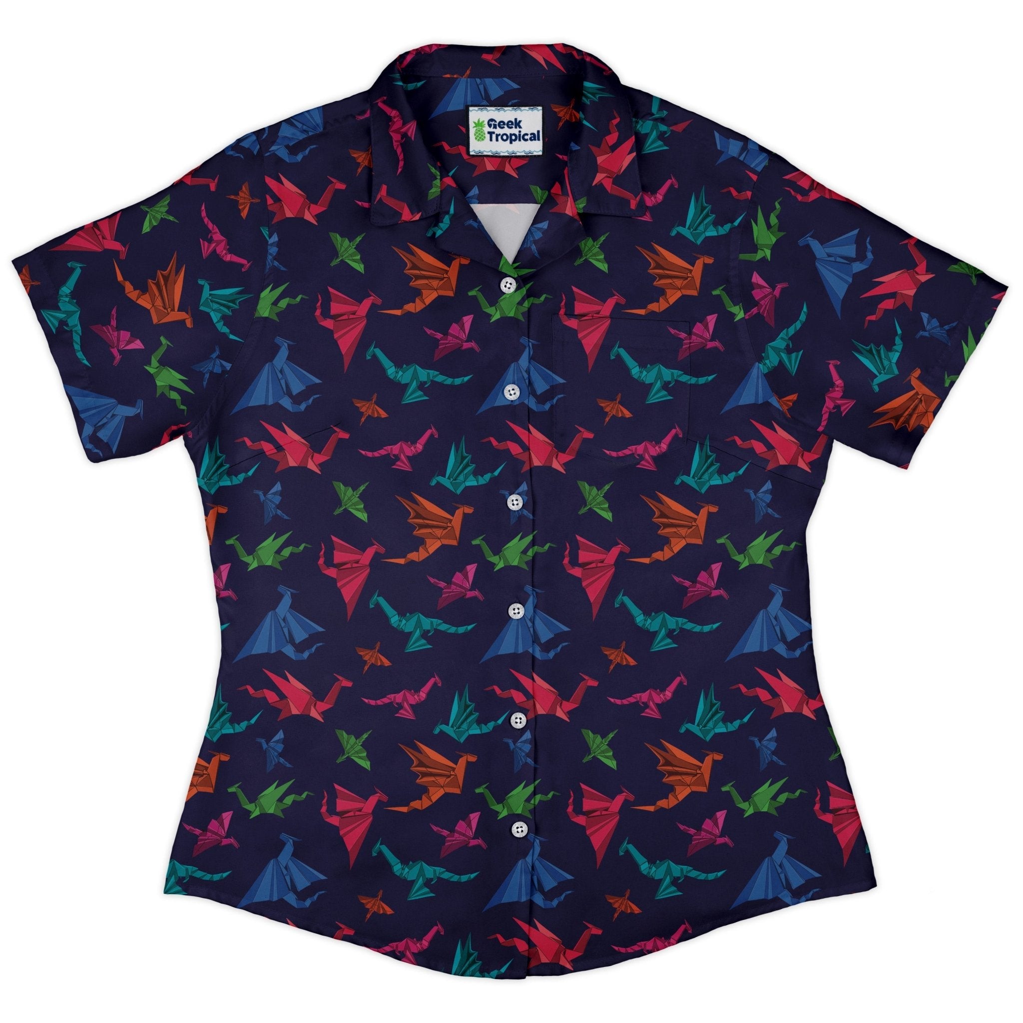 Origami Dragons Dark Curvy Button Up Shirt Geek Nerd Designs by Nathan Fantasy Prints q4