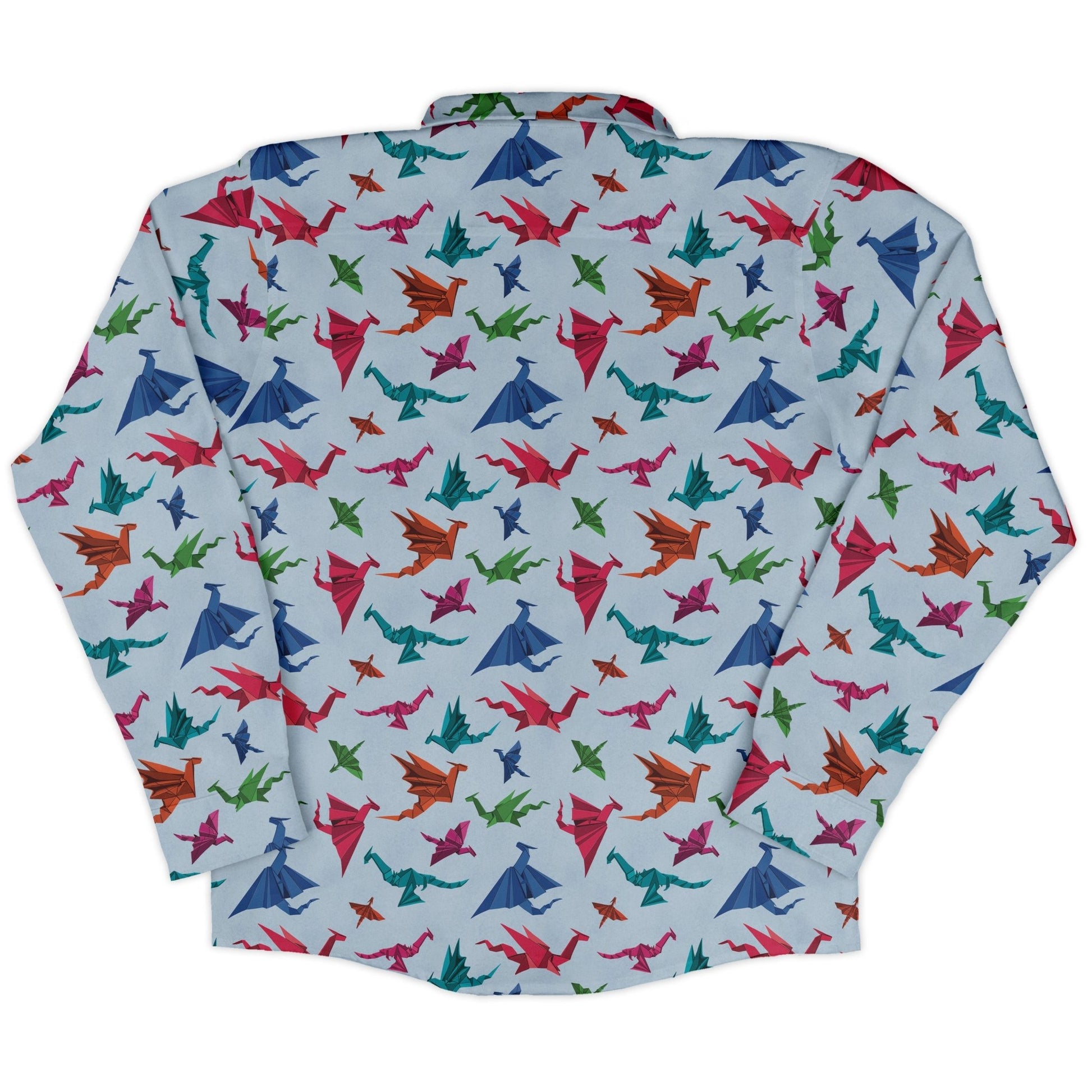 Origami Dragons Light Long Sleeve Button Up Shirt Geek Nerd adult sizing Designs by Nathan Fantasy Prints
