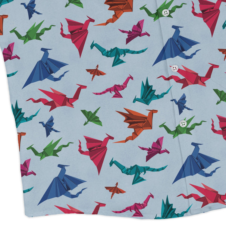 Origami Dragons Light Long Sleeve Button Up Shirt Geek Nerd adult sizing Designs by Nathan Fantasy Prints