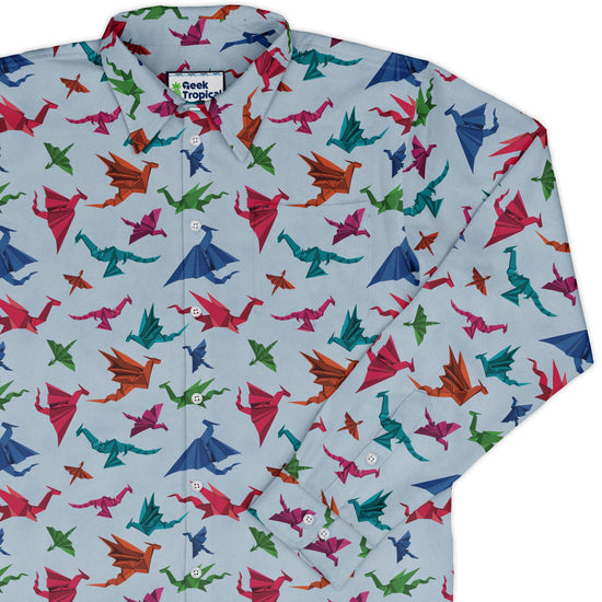 Origami Dragons Light Long Sleeve Button Up Shirt 1