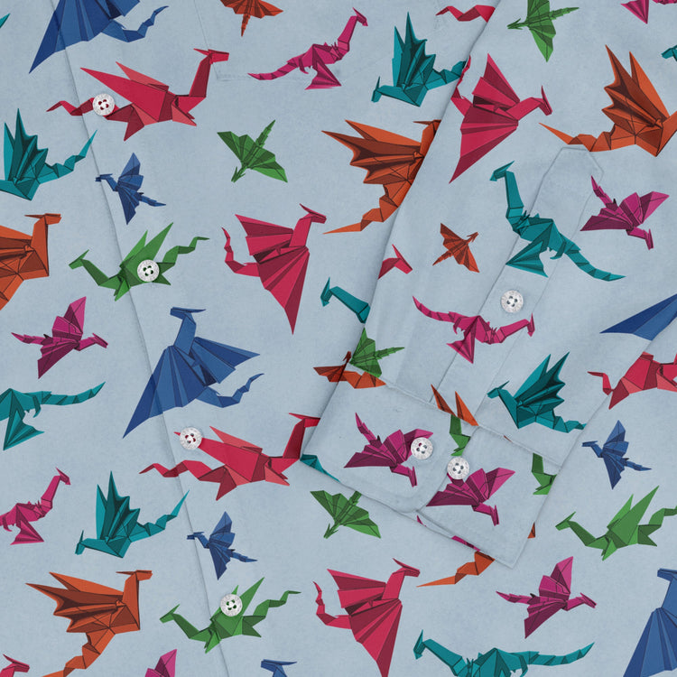 Origami Dragons Light Long Sleeve Button Up Shirt Geek Nerd adult sizing Designs by Nathan Fantasy Prints