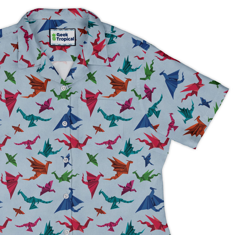 Origami Dragons Light Curvy Button Up Shirt Geek Nerd Designs by Nathan Fantasy Prints q4