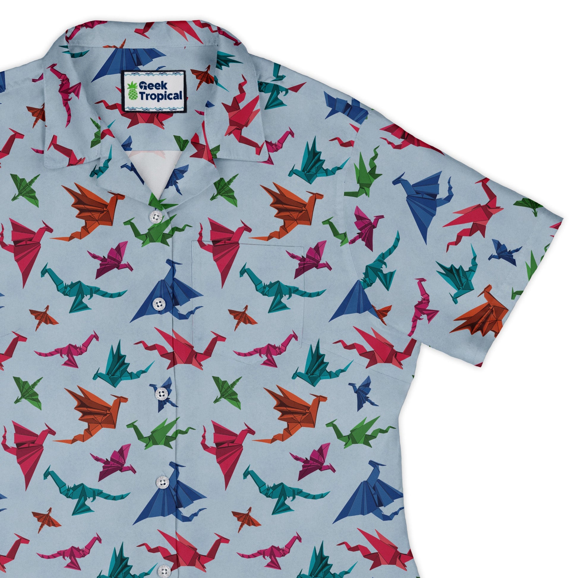 Origami Dragons Light Curvy Button Up Shirt Geek Nerd Designs by Nathan Fantasy Prints q4