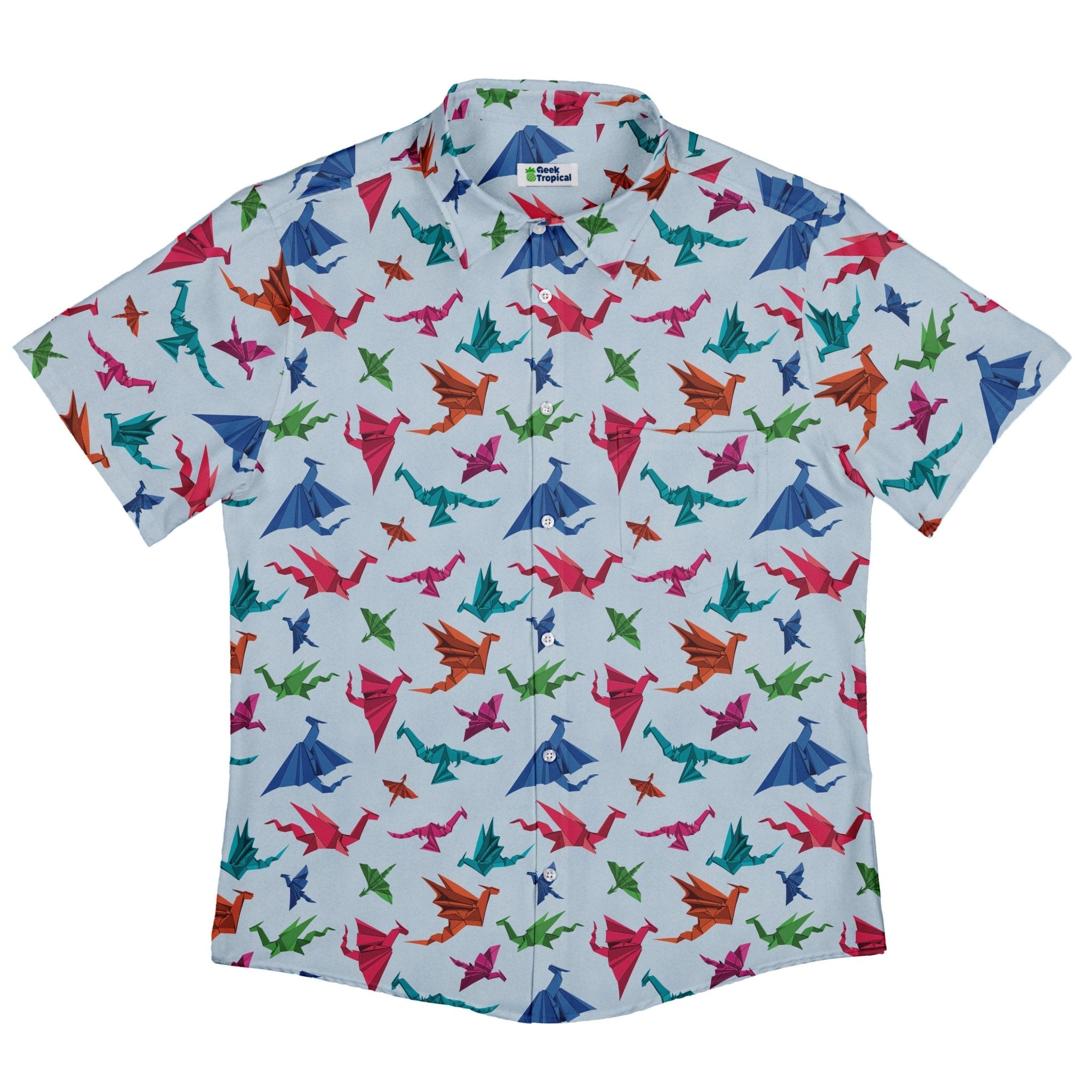 Origami Light Button Up Shirt Geek Nerd adult sizing Designs by Nathan Fantasy Prints