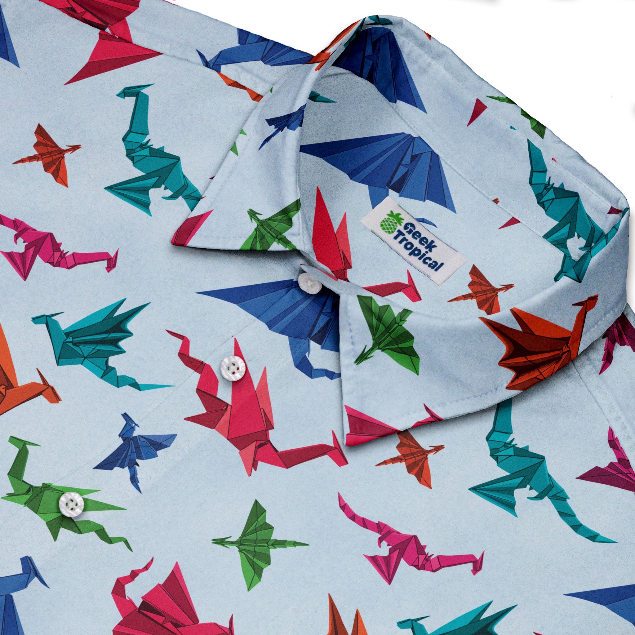 Origami Light Button Up Shirt Geek Nerd adult sizing Designs by Nathan Fantasy Prints