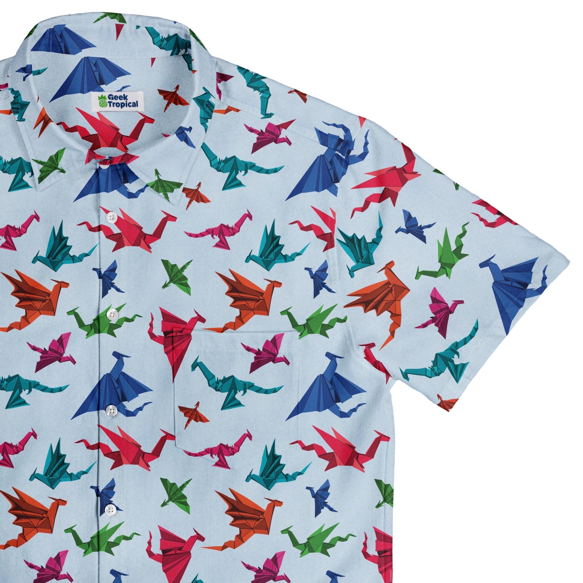 Origami Light Button Up Shirt Geek Nerd adult sizing Designs by Nathan Fantasy Prints