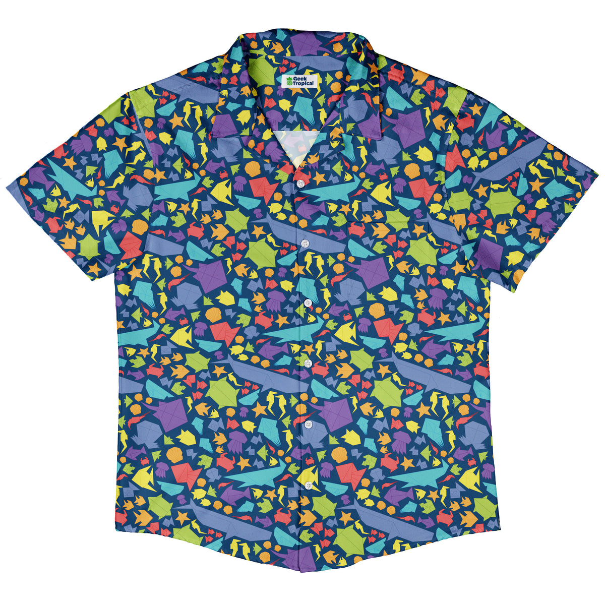 Origami Ocean Button Up Shirt Hawaiian Front