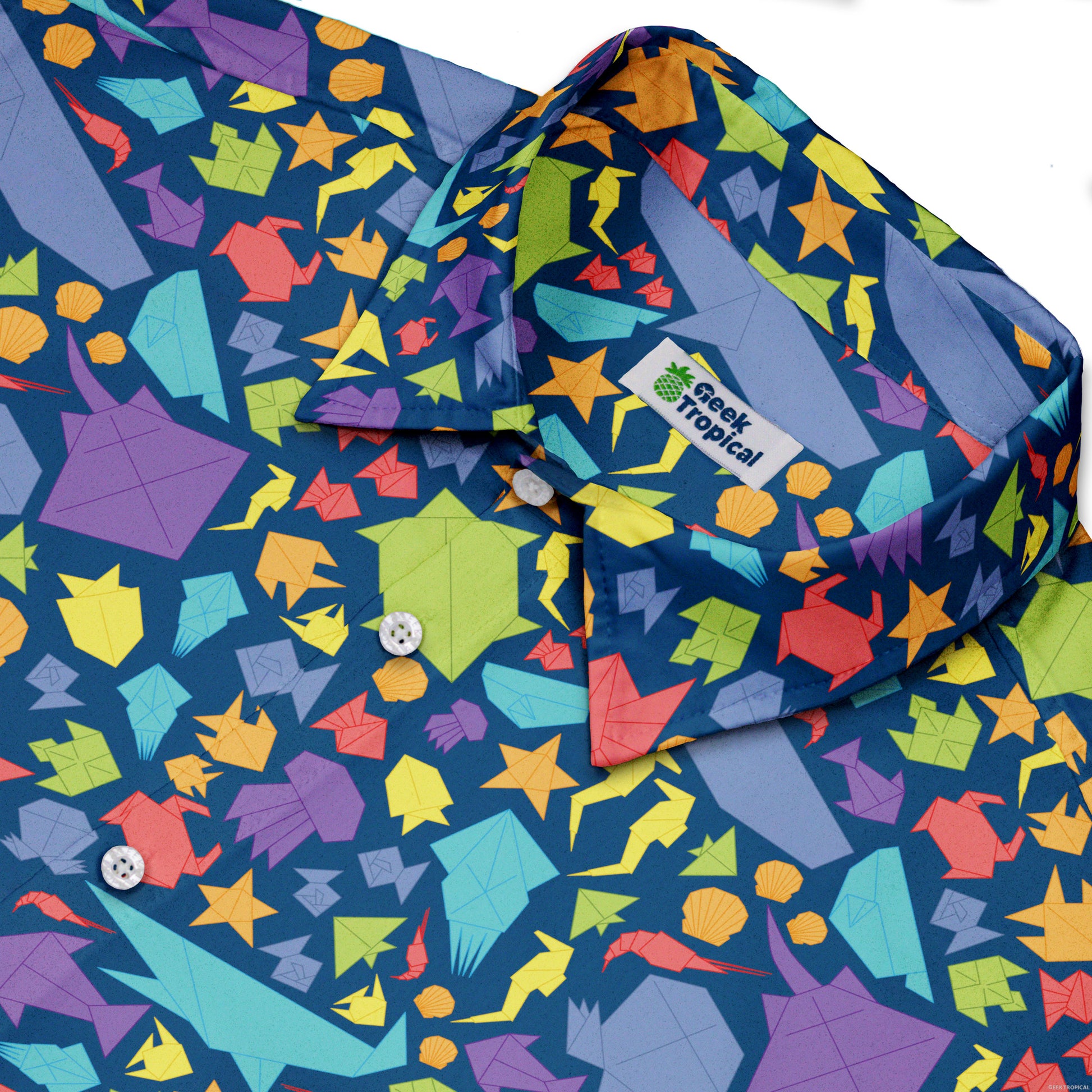 Origami Ocean Button Up Shirt Neck