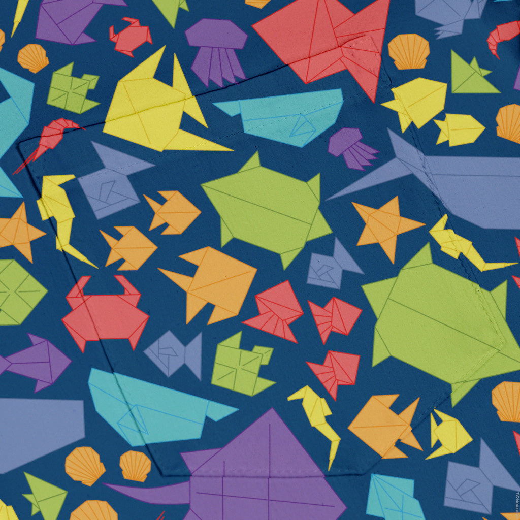 Origami Ocean Button Up Shirt Pocket