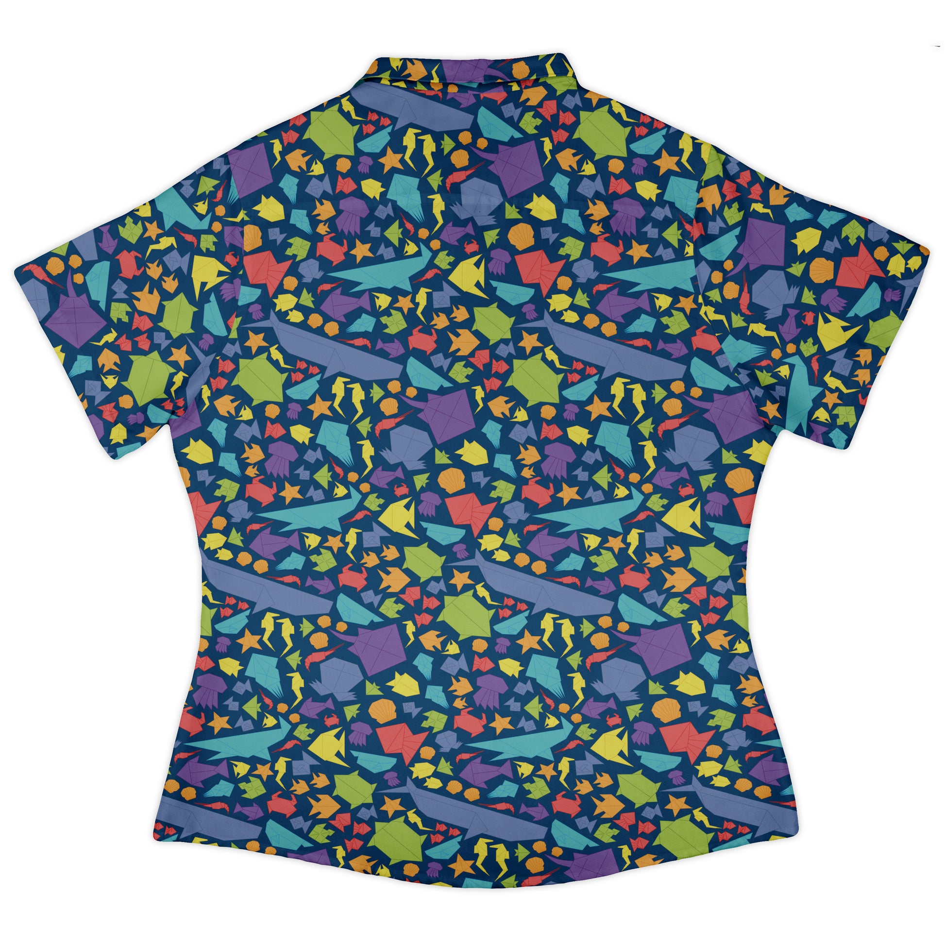 Origami Ocean Curvy Button Up Shirt Old Curvy Button Up Shirt womens back