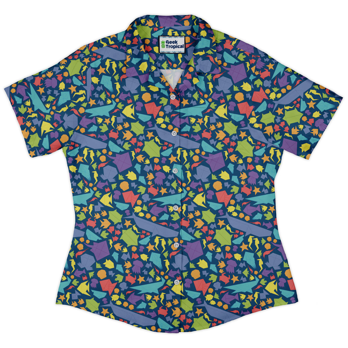 Origami Ocean Curvy Button Up Shirt Old Curvy Button Up Shirt womens front