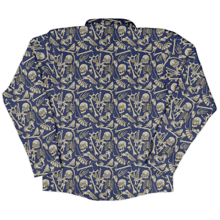 Osteology Dream Long Sleeve Button Up Shirt Geek Nerd adult sizing Design by Julie Kitzes FLOW DESC WRITING