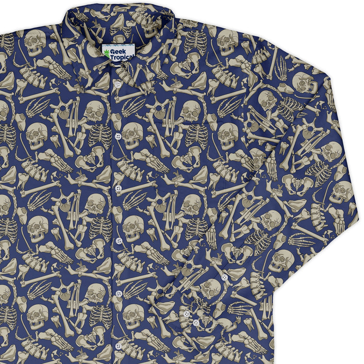 Osteology Dream Long Sleeve Button Up Shirt Geek Nerd adult sizing Design by Julie Kitzes FLOW DESC WRITING