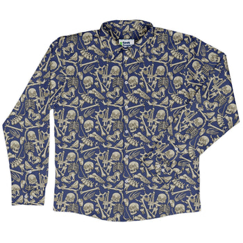 Osteology Dream Long Sleeve Button Up Shirt Geek Nerd adult sizing Design by Julie Kitzes FLOW DESC WRITING