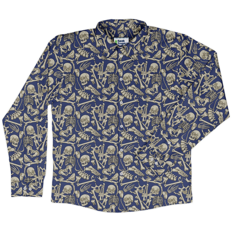 Osteology Dream Long Sleeve Button Up Shirt Geek Nerd adult sizing Design by Julie Kitzes FLOW DESC WRITING