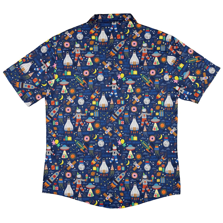 Outer Space Birthday Button Up Shirt Geek Nerd adult sizing Design by Zirkus Design outer space & astronaut print