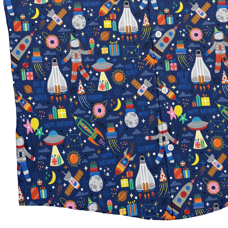 Outer Space Birthday Button Up Shirt Geek Nerd adult sizing Design by Zirkus Design outer space & astronaut print