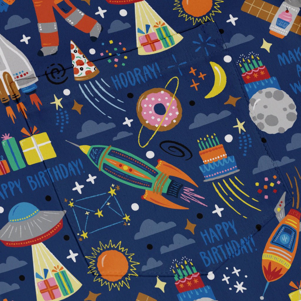 Outer Space Birthday Button Up Shirt Geek Nerd adult sizing Design by Zirkus Design outer space & astronaut print