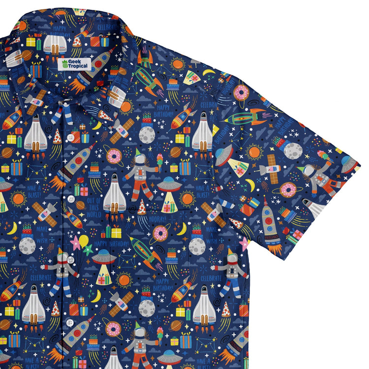 Outer Space Birthday Button Up Shirt Geek Nerd adult sizing Design by Zirkus Design outer space & astronaut print