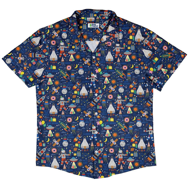 Outer Space Birthday Button Up Shirt Geek Nerd adult sizing Design by Zirkus Design outer space & astronaut print