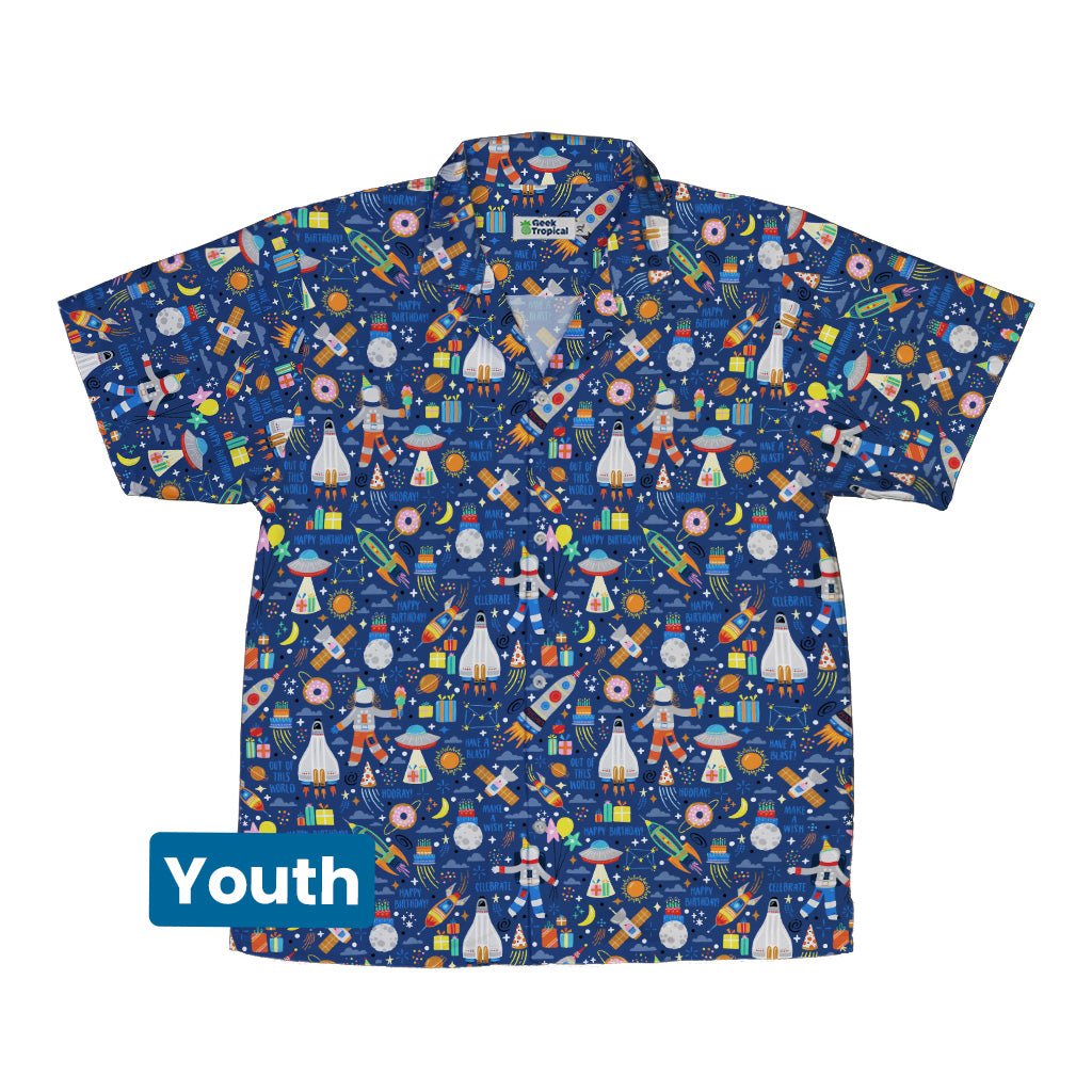 Outer Space Birthday Youth Hawaiian Shirt Geek Nerd Design by Zirkus Design outer space & astronaut print q225