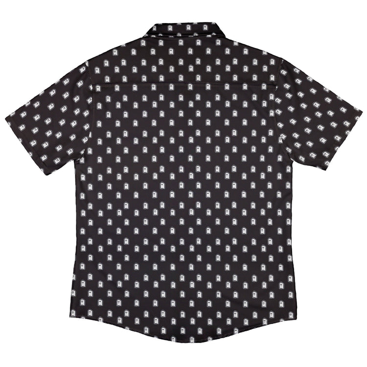 Pixel Ghost Button Up Shirt - adult sizing - Design by Heather Davenport - halloween