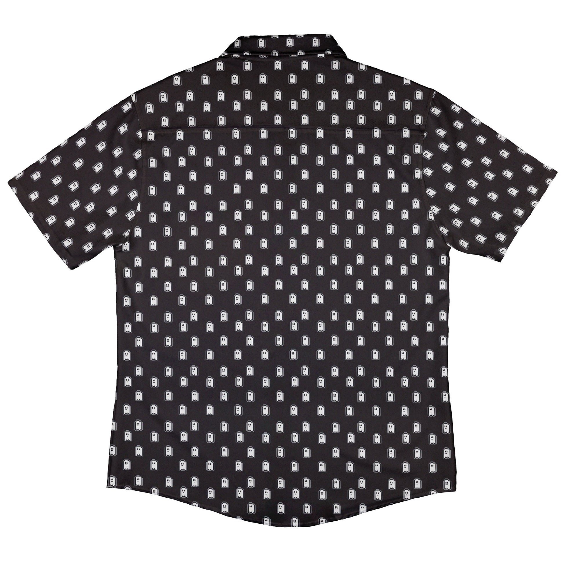 Pixel Ghost Button Up Shirt - adult sizing - Design by Heather Davenport - halloween