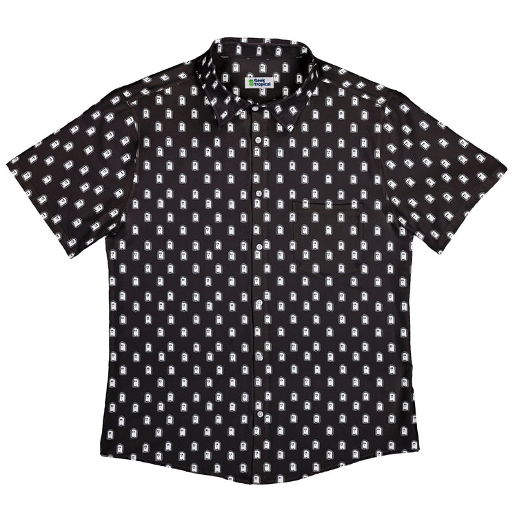 Pixel Ghost Button Up Shirt - adult sizing - Design by Heather Davenport - halloween
