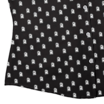 PIxel Ghost Curvy Button Up Shirt Geek Nerd Design by Heather Davenport halloween video game arcade print