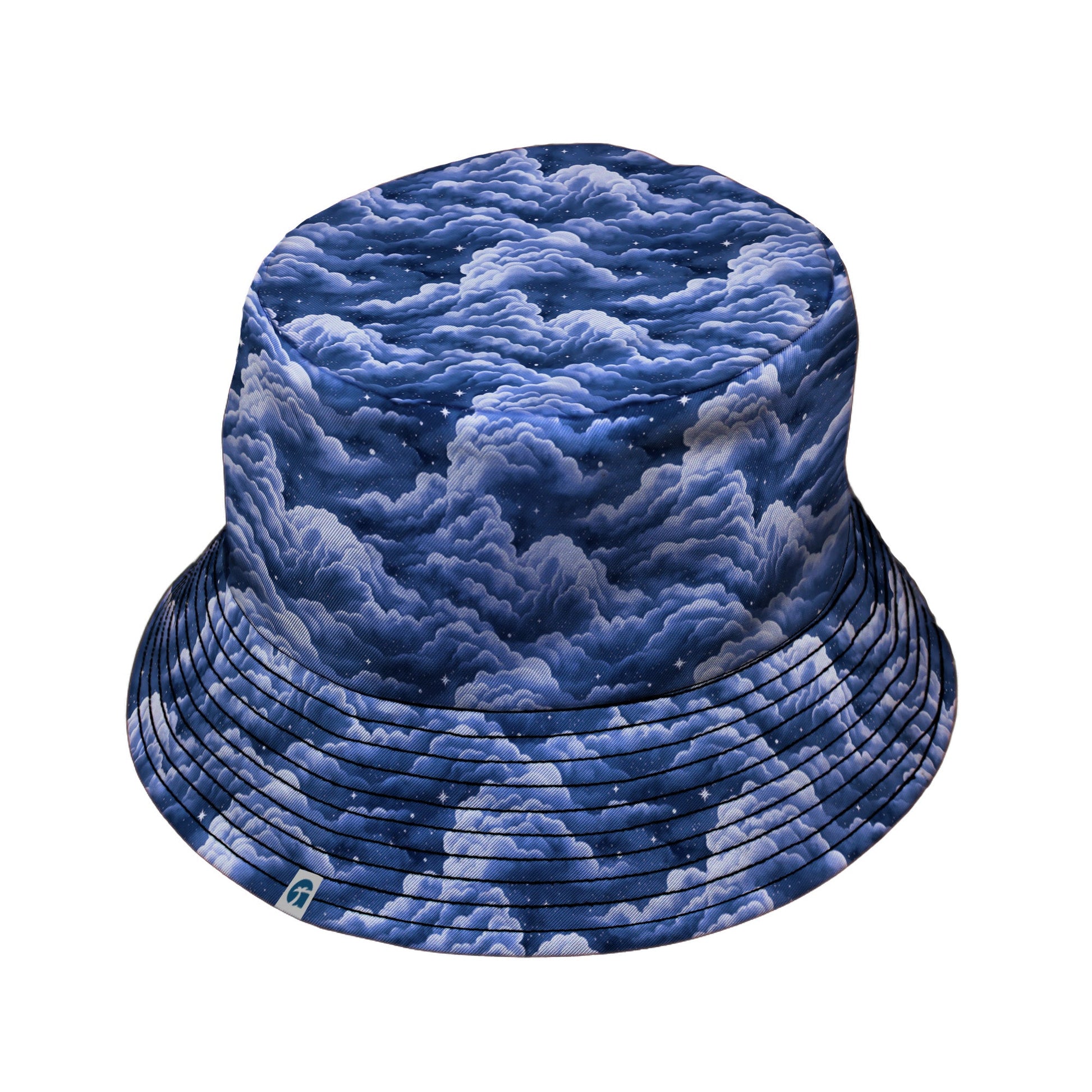 Painted Night Clouds Blue Bucket Hat Black Stitching