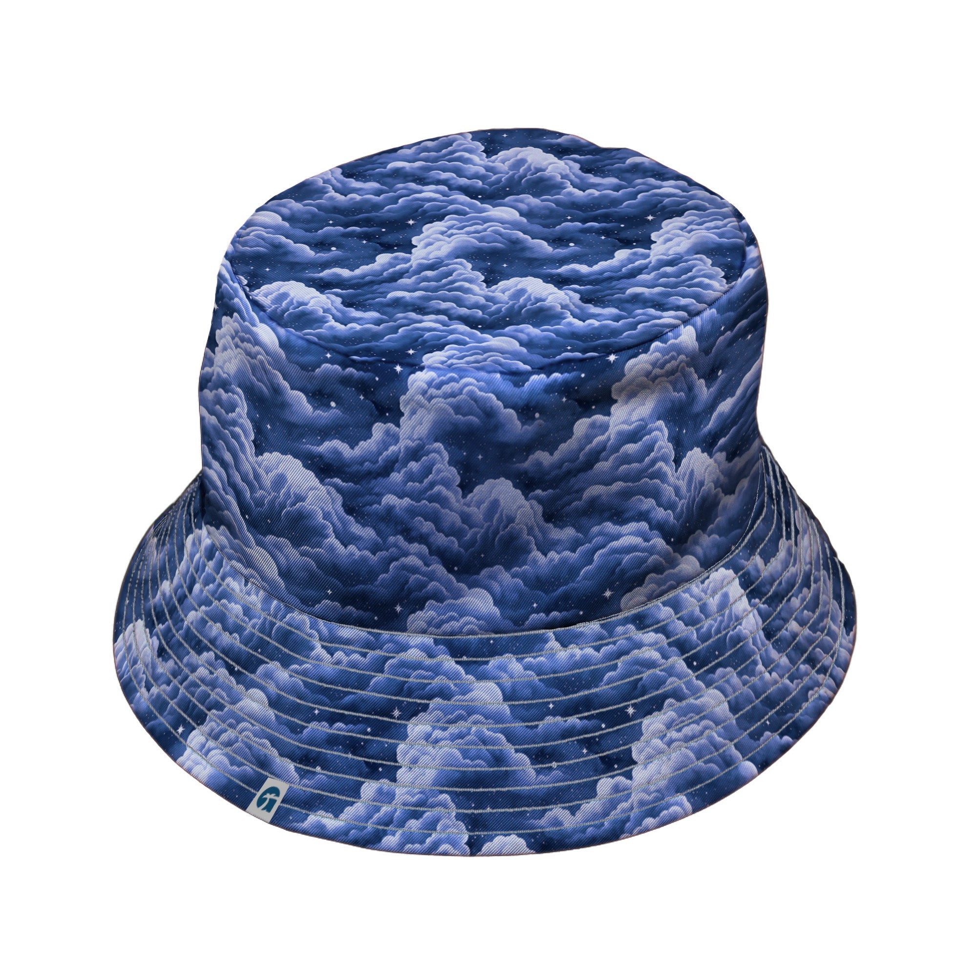 Painted Night Clouds Blue Bucket Hat Gray Stitching