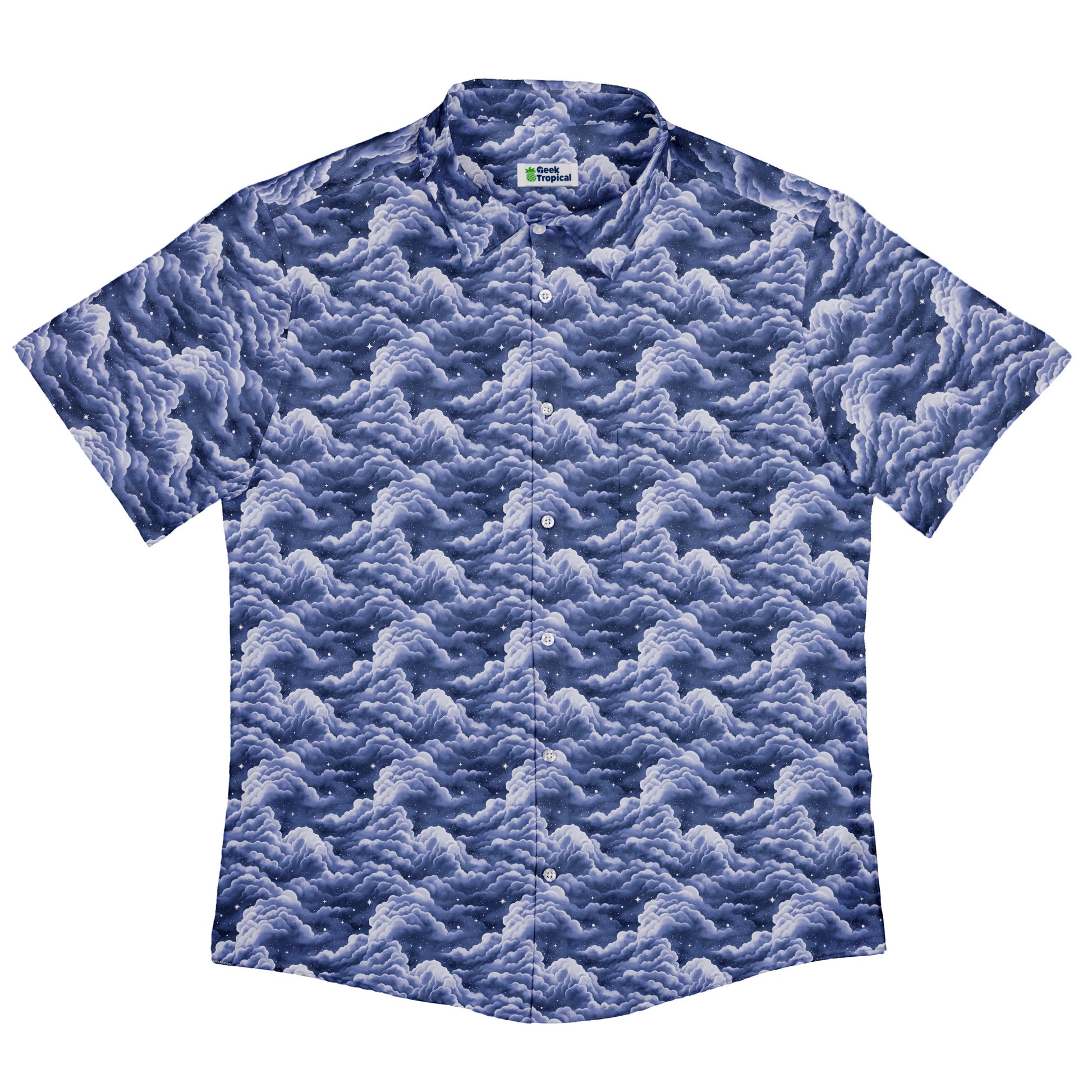 Painted Night Clouds Blue Button Up Shirt Flat Front