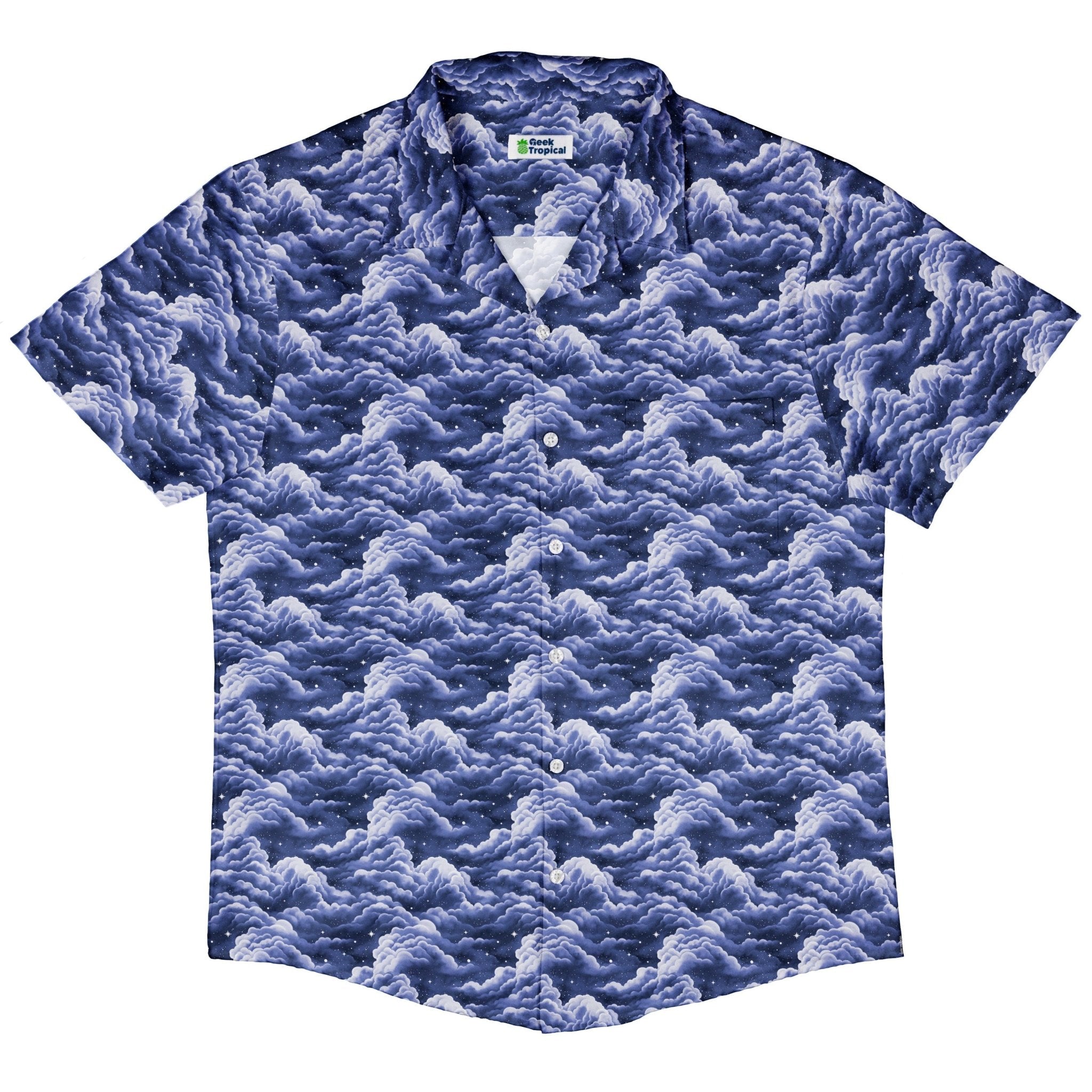 Painted Night Clouds Blue Button Up Shirt 5