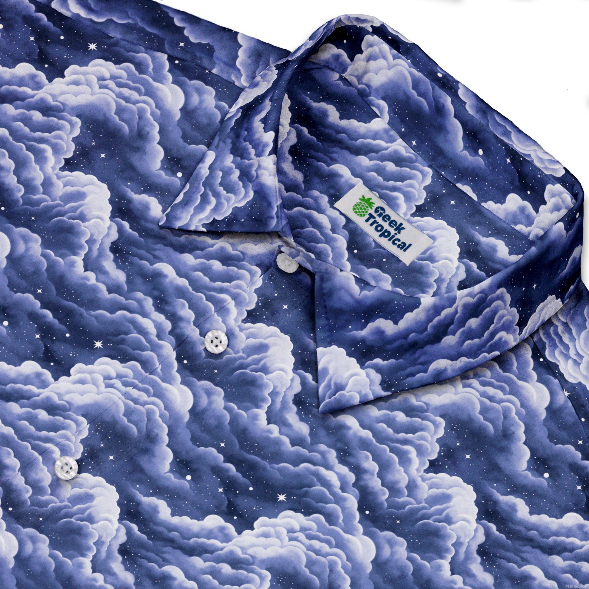 Painted Night Clouds Blue Button Up Shirt Neck