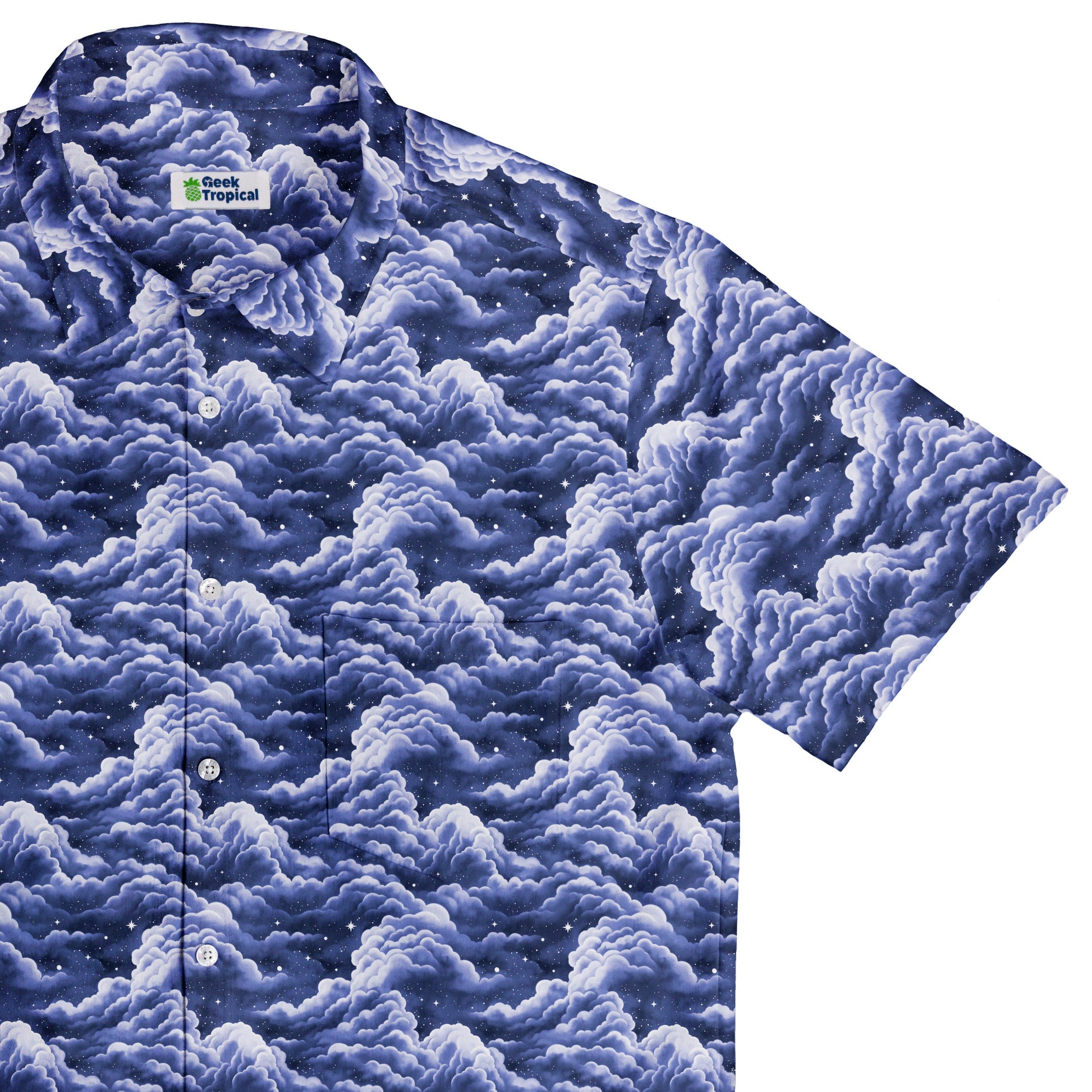 Painted Night Clouds Blue Button Up Shirt Top Corner