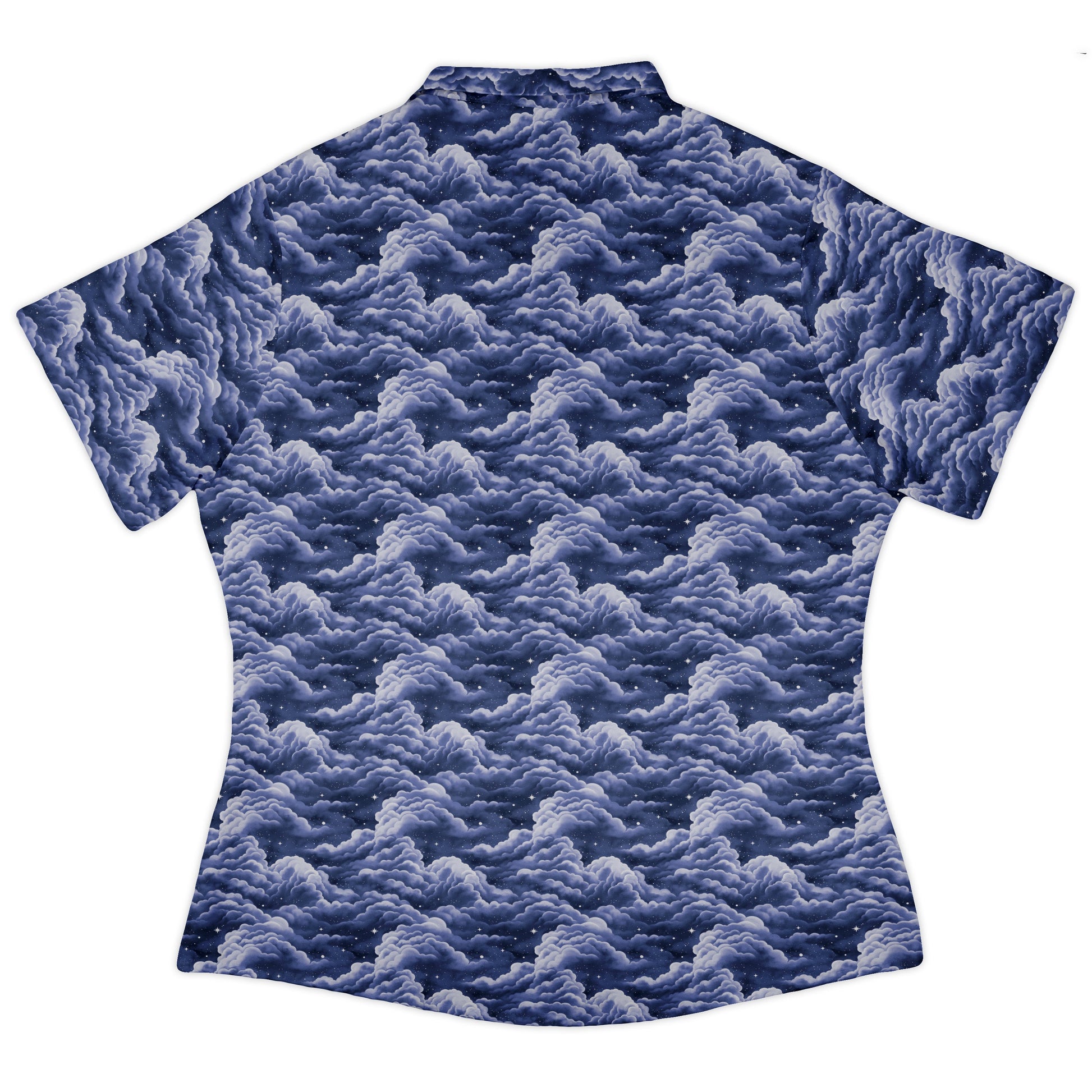 Painted Night Clouds Blue Curvy Button Up Shirt womens back