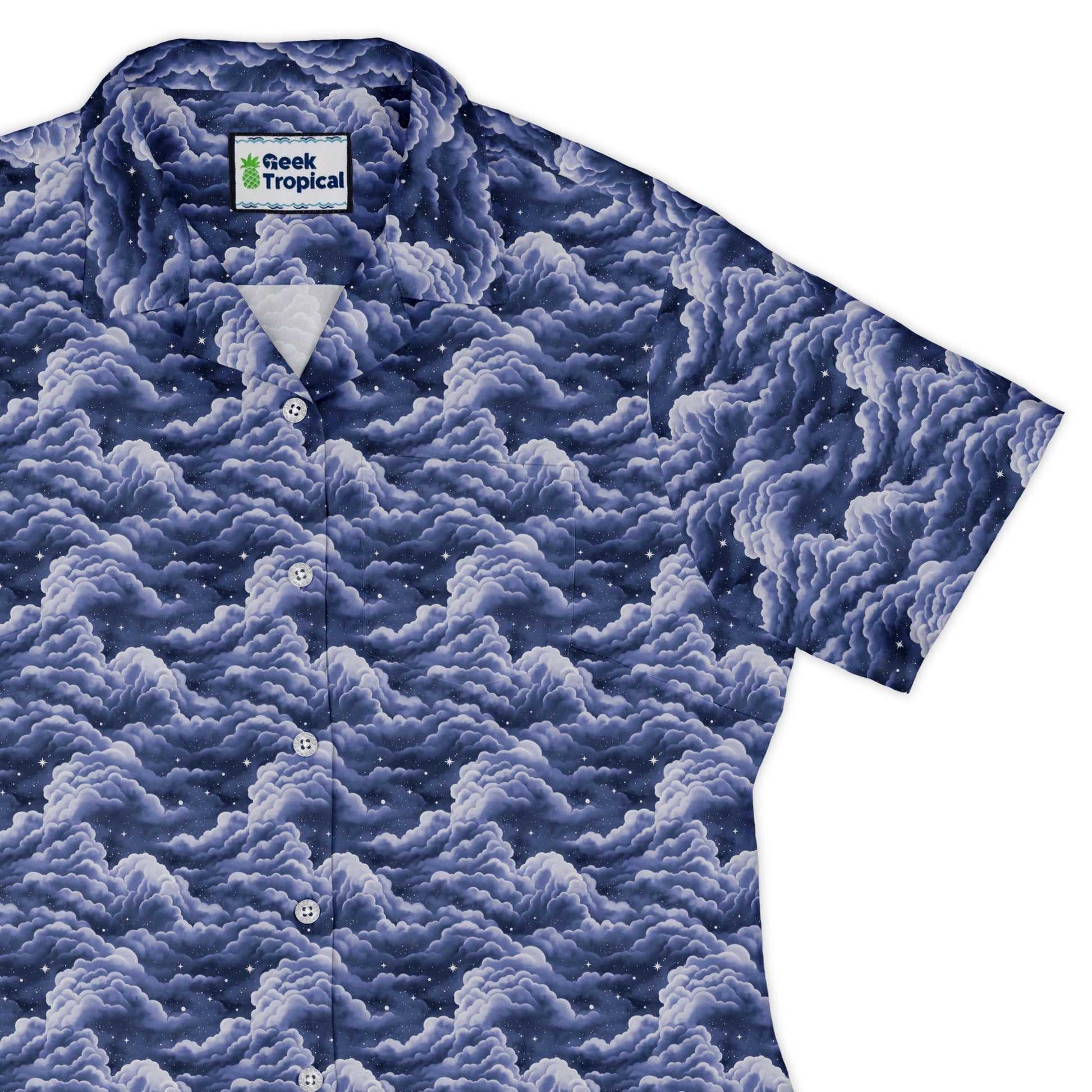 Painted Night Clouds Blue Curvy Button Up Shirt womens top right