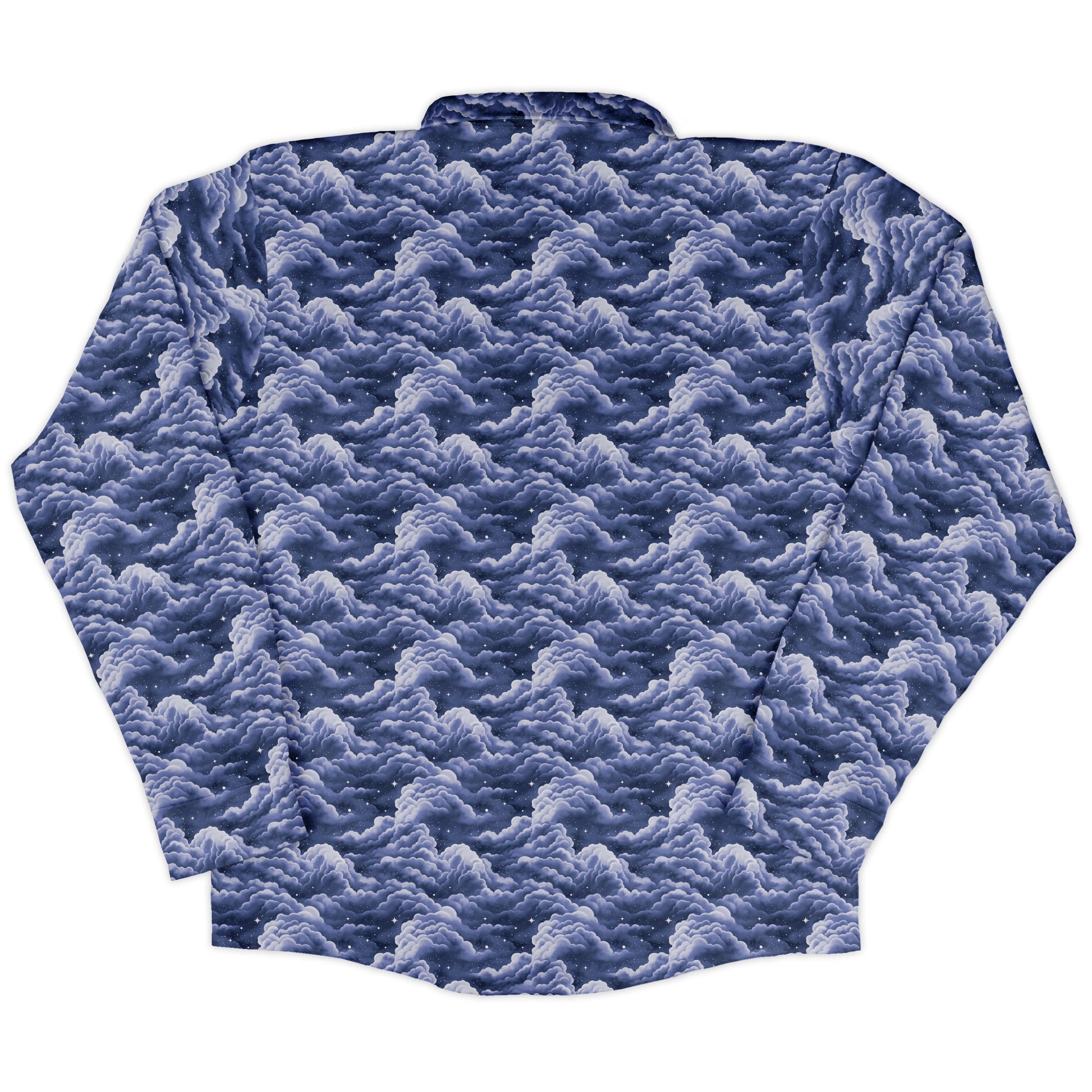 Painted Night Clouds Blue Long Sleeve Button Up Shirt back