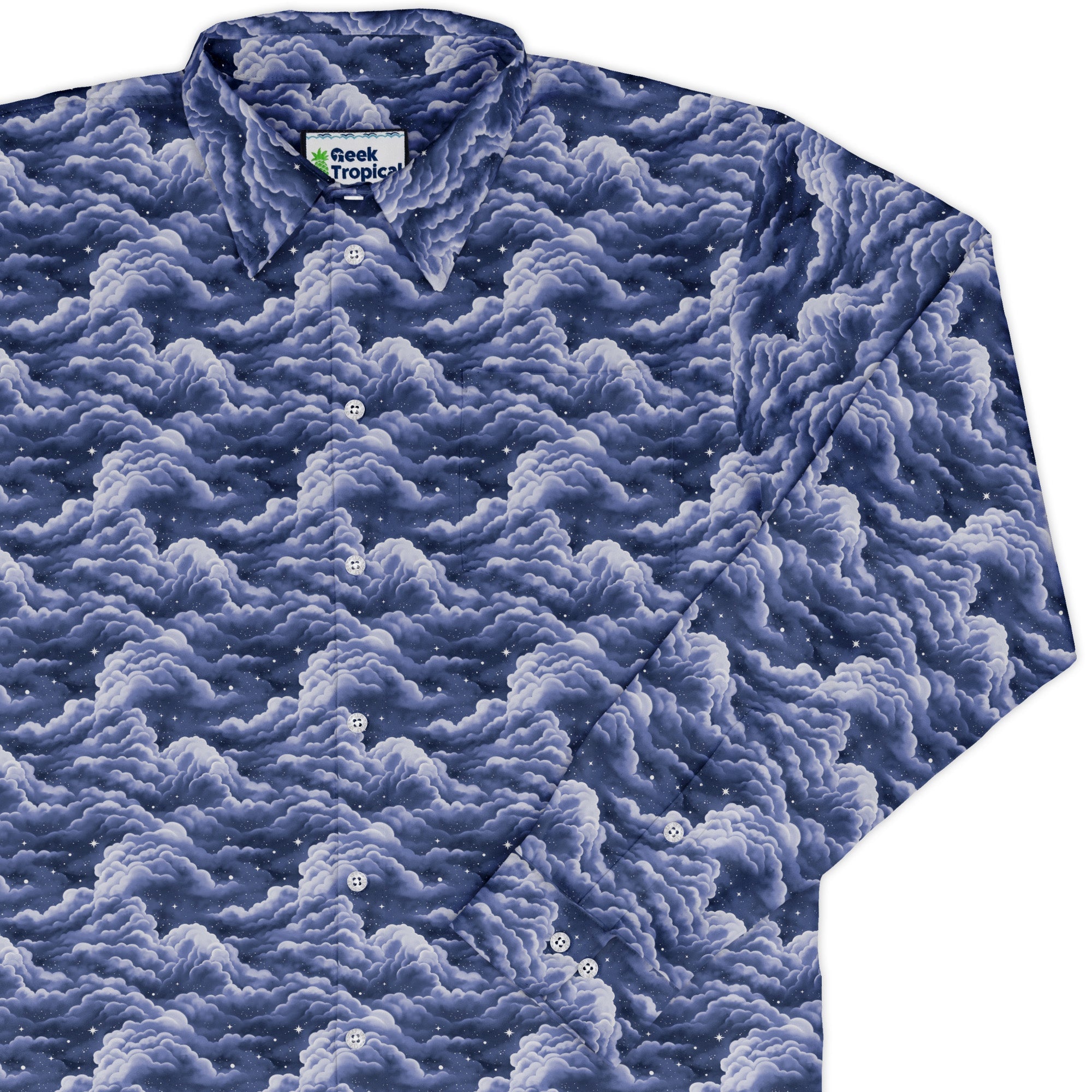 Painted Night Clouds Blue Long Sleeve Button Up Shirt cover