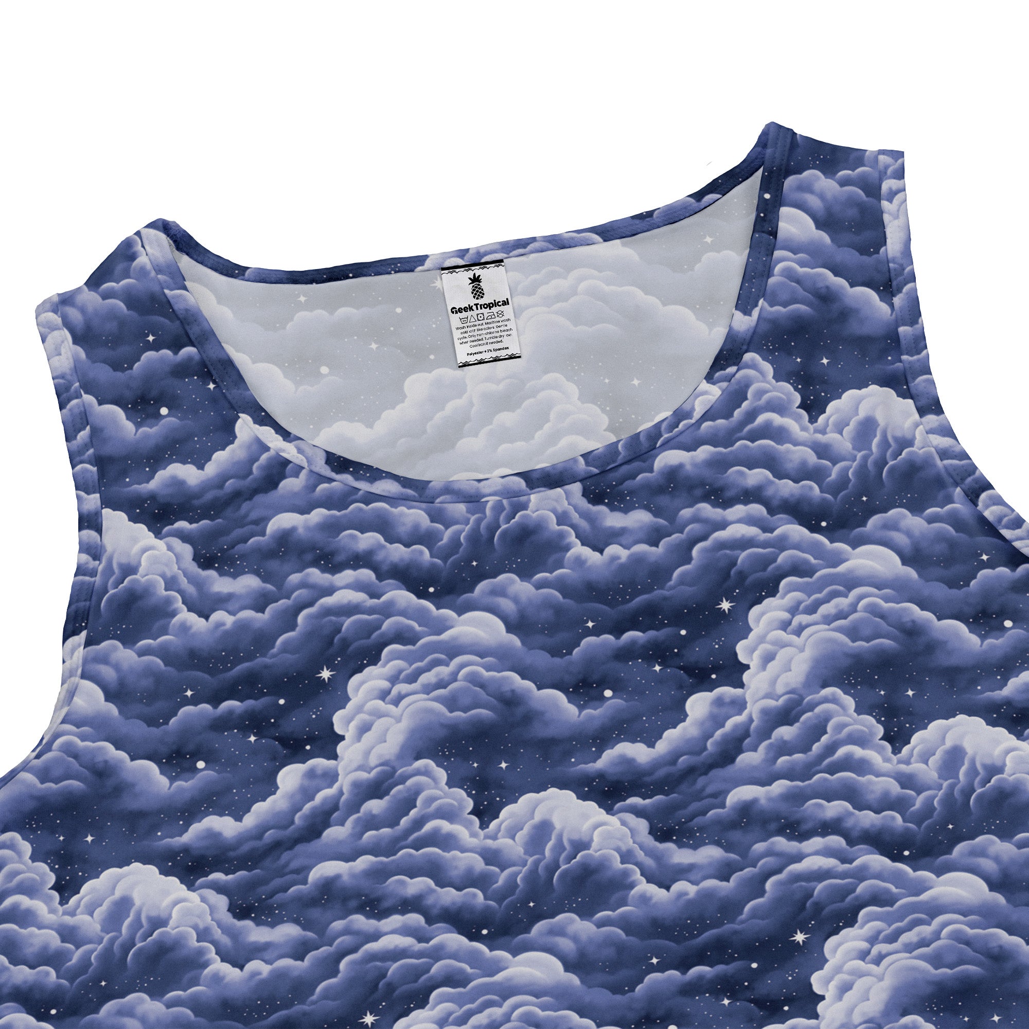 Painted Night Clouds Blue Sleeveless Dress close front