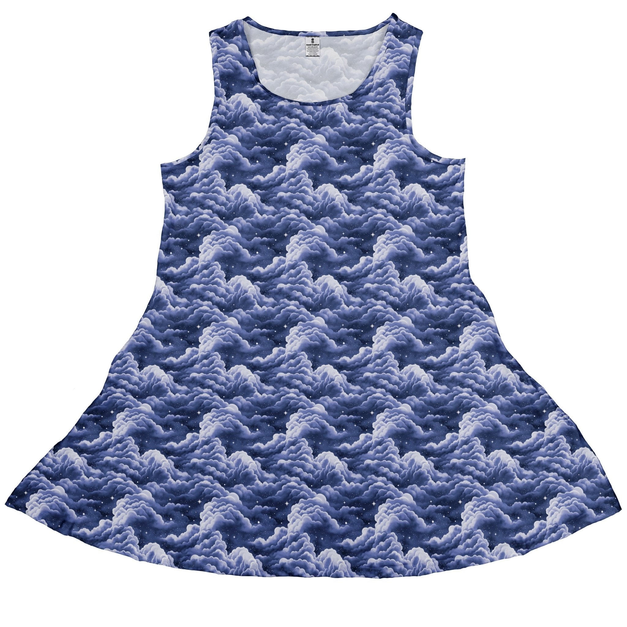 Painted Night Clouds Blue Sleeveless Dress 1