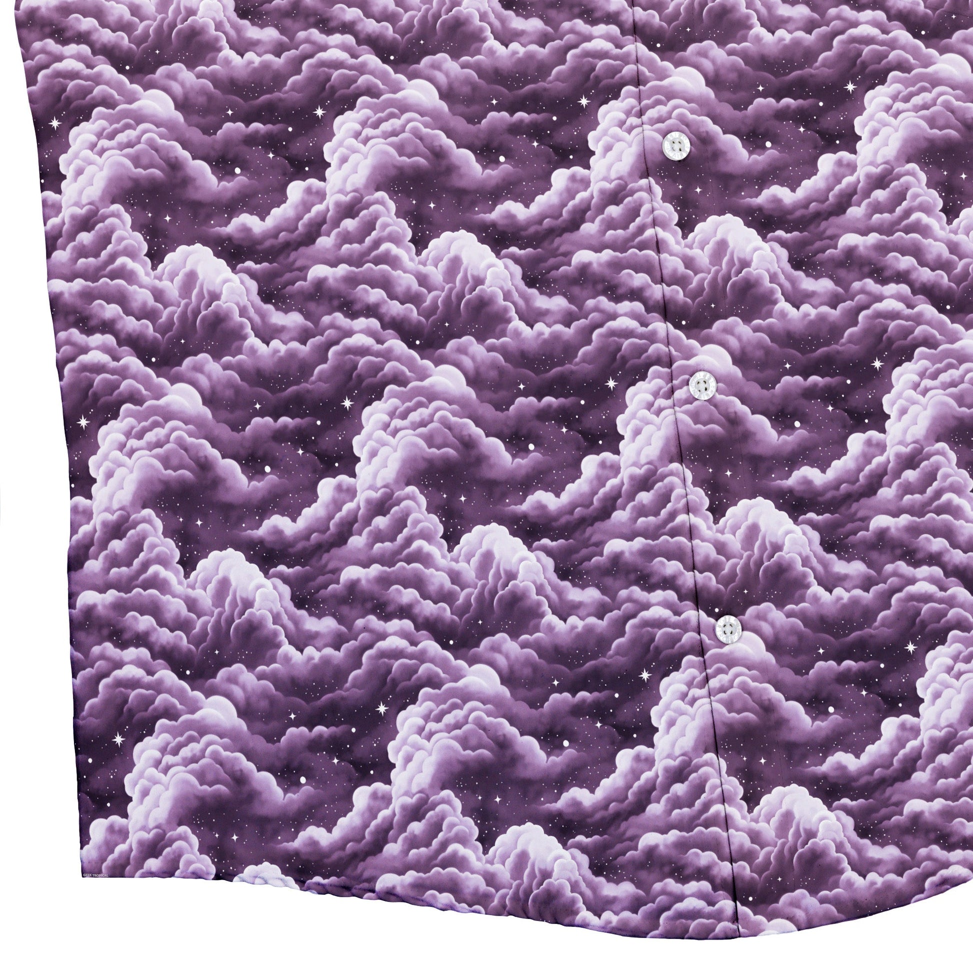 Painted Night Clouds Lilac Button Up Shirt Bottom Corner