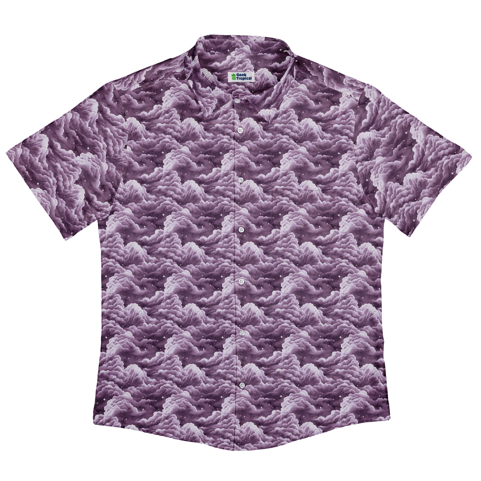 Painted Night Clouds Lilac Button Up Shirt Flat Front